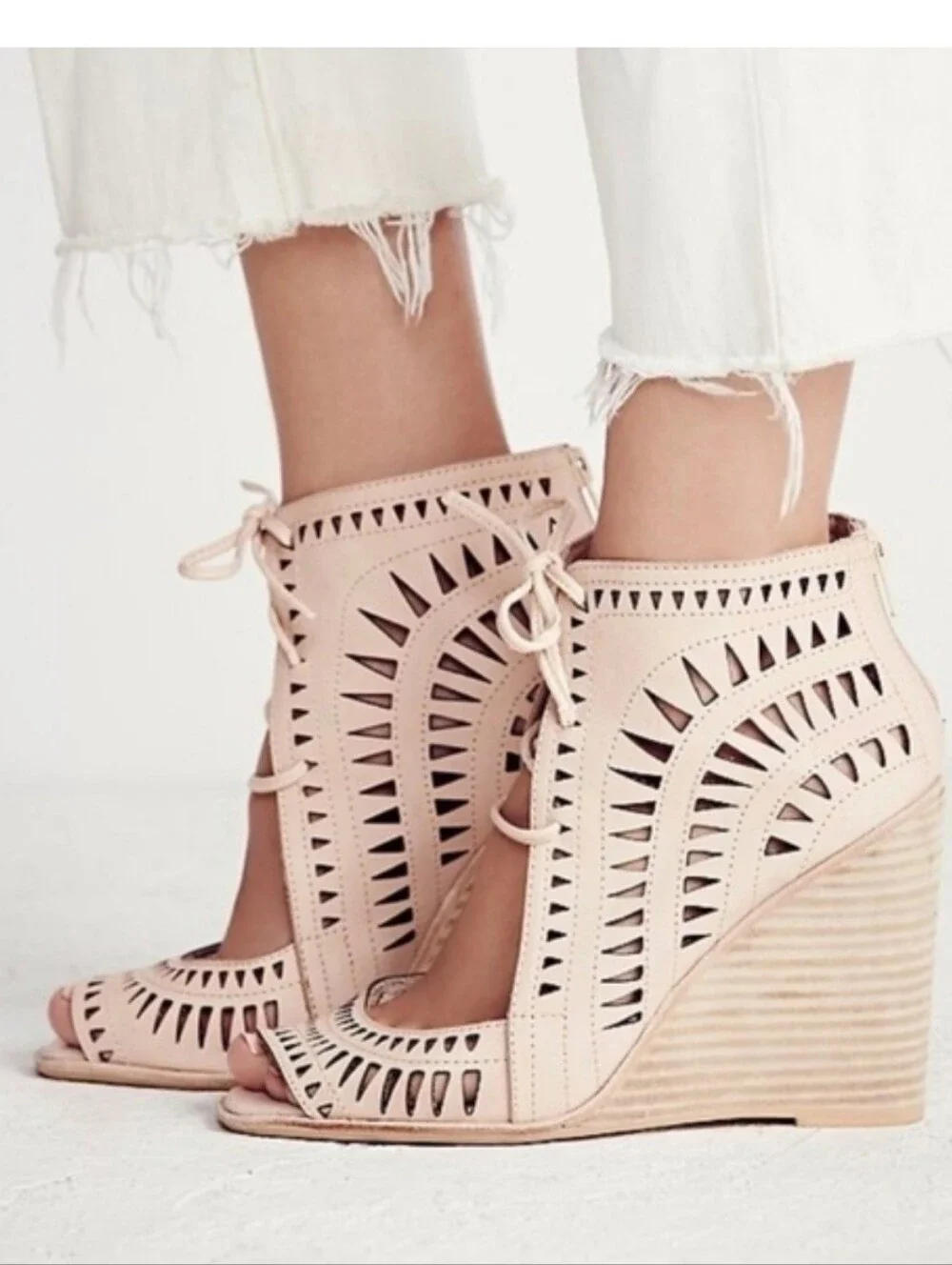 JEFFREY CAMPBELL RODILLO LACE-UP WEDGE SANDAL COASTAL COWGIRL WESTERN SZ 6